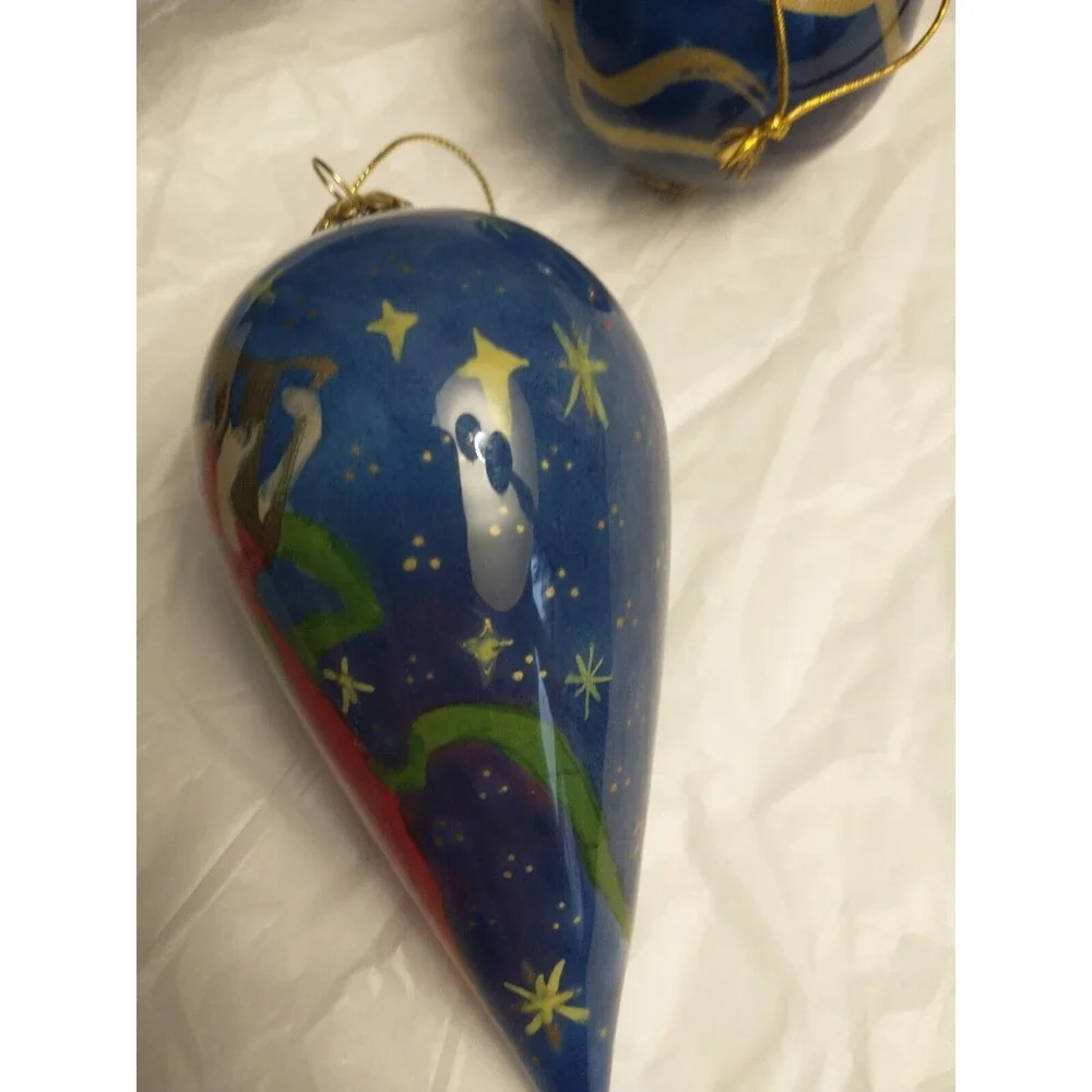 LI BIEN PIER 1 Teardrop 2010 ANGEL Reverse Handpainted Christmas GLASS ORNAMENT